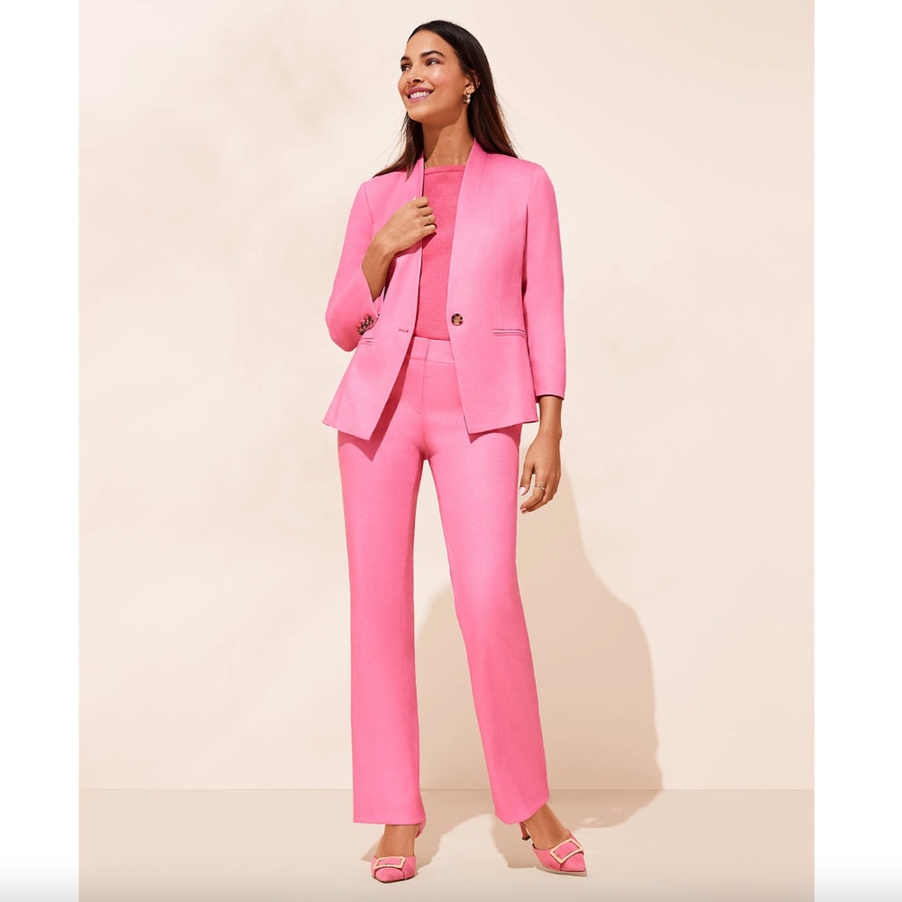 Ann Taylor The Cutaway Blazer In Linen Blend Twill Pink Size 2